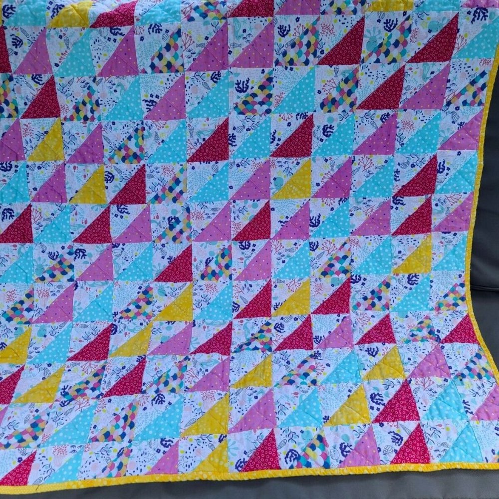 Strappy Handmade Patchwork Baby Girl Quilt Playmat 33 X 35